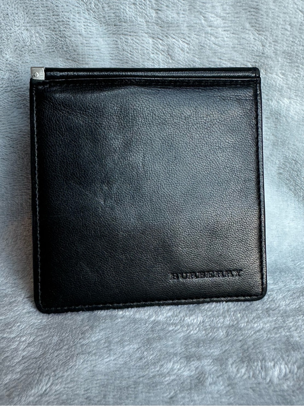 Burberry Black Leather Money Clip Wallet Slim Card Holder Nova Check w/ COA